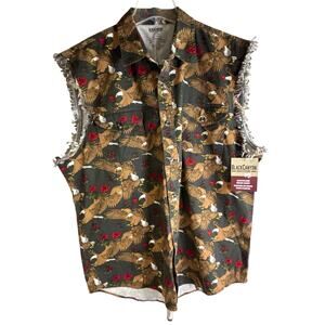 Black Canyon Outfitters 2XL NWT Sleeveless Denim Shirt Bald Eagles Roses